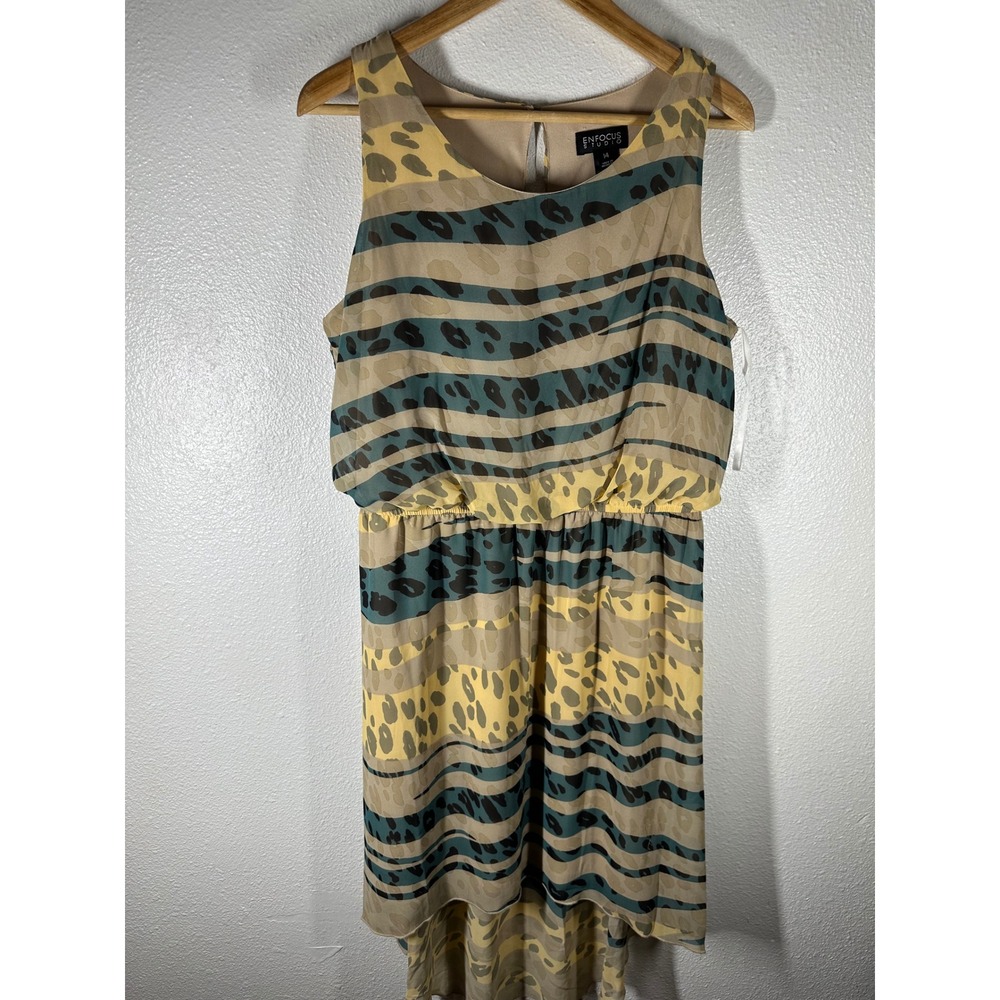 Enfocus Studio Dress Womens 14‎ Yellow Animal Print High Low Blouson Sleeveless